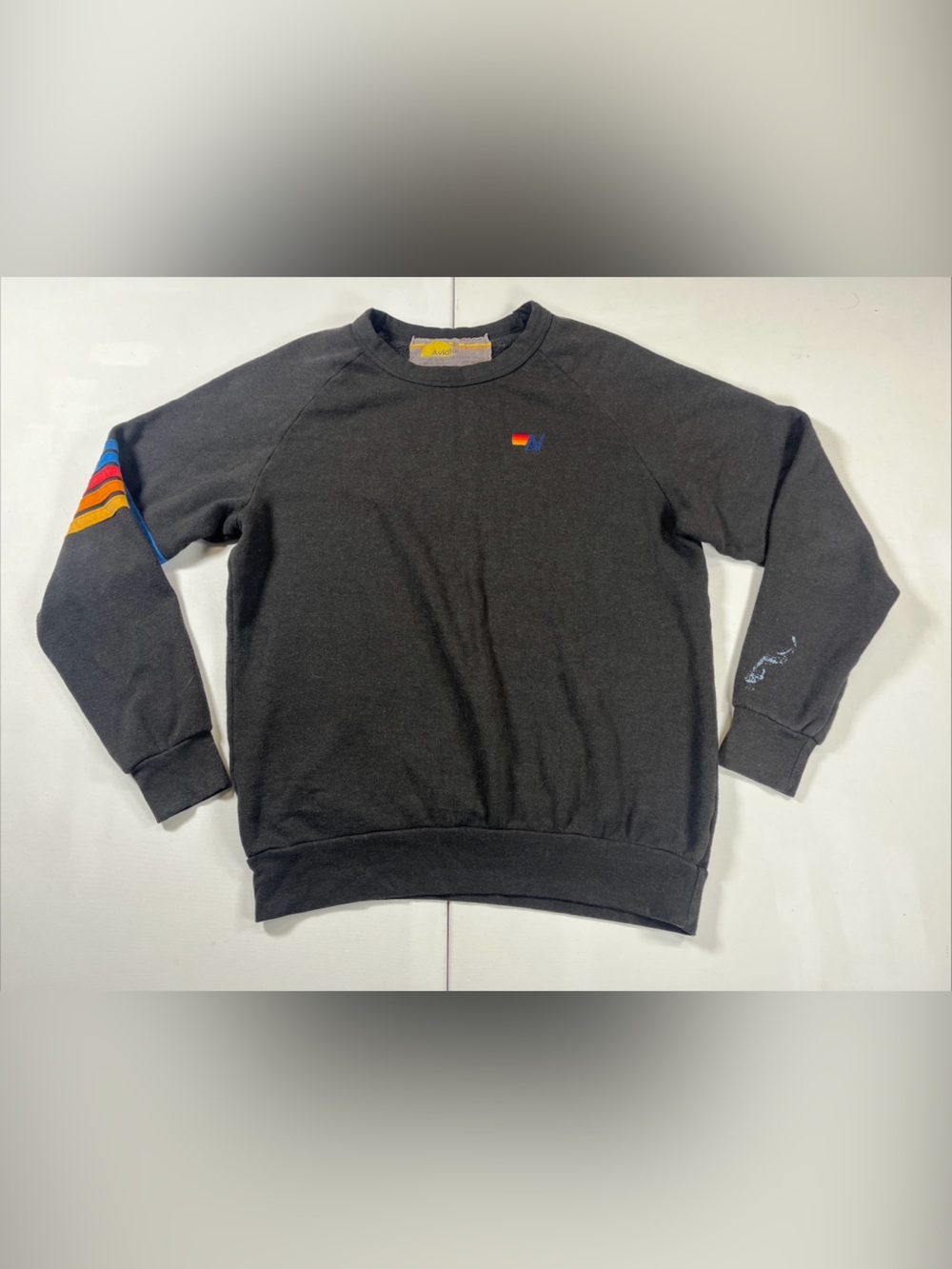 Aviator Nation Sweatshirt Crewneck Pullover 5 Stripe Charcoal Black Size M
